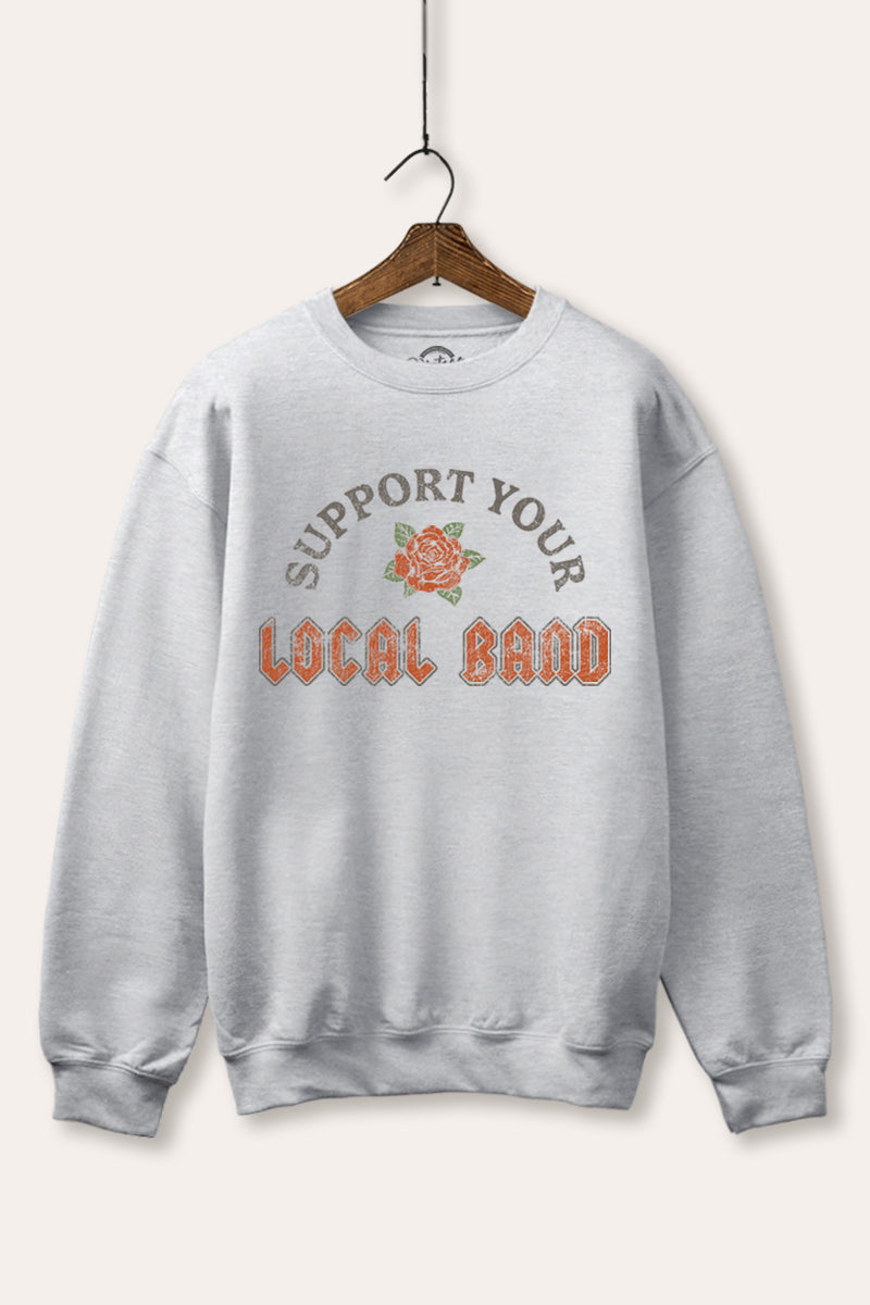 "support your local band" graphic fleece sweatshirt