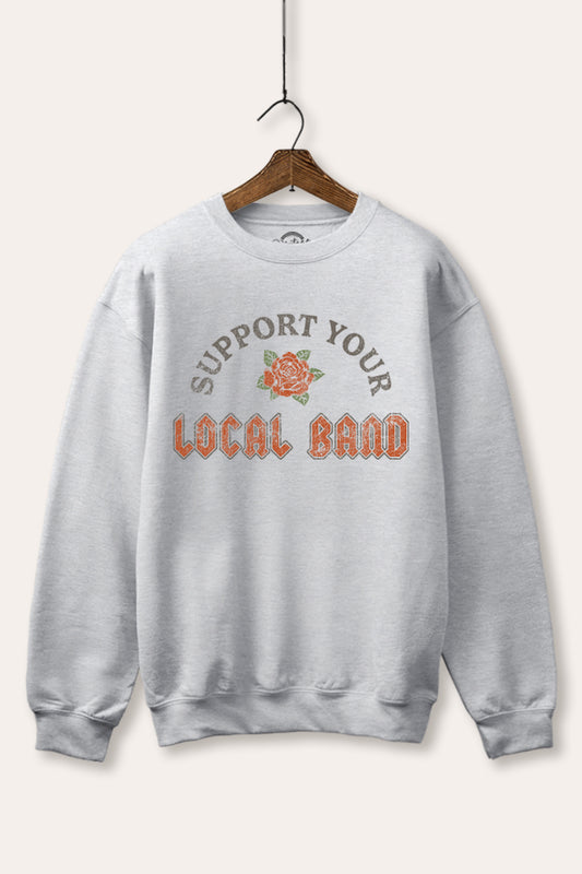 "support your local band" graphic fleece sweatshirt