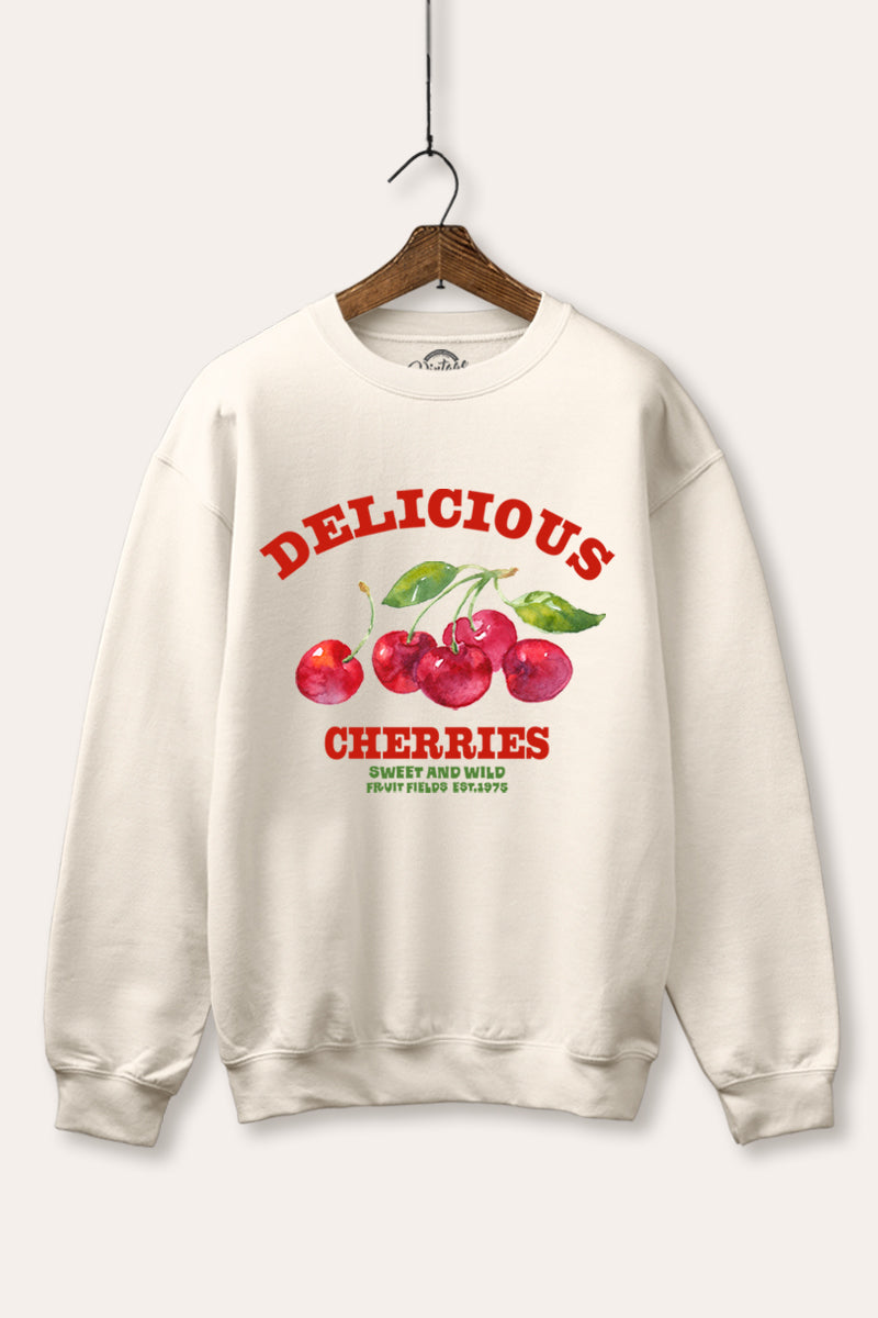 "delicious cherries" fruit graphic fleece sweatshirt