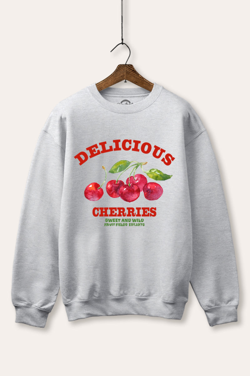 "delicious cherries" fruit graphic fleece sweatshirt