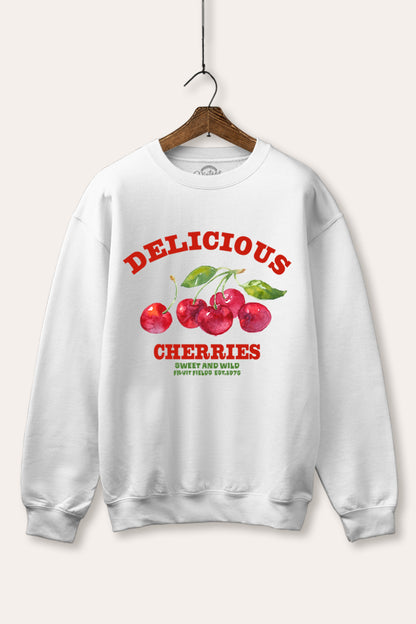 Delicious Cherries Fruit Graphic Fleece Sweatshirt