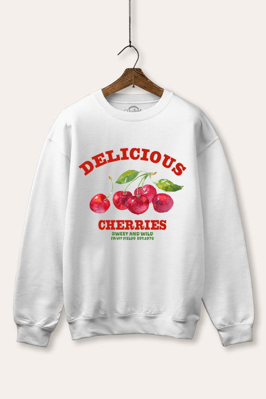 "delicious cherries" fruit graphic fleece sweatshirt