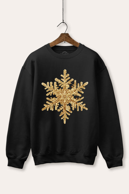 Gold Snowflake Holiday Graphic Fleece Sweatshirt
