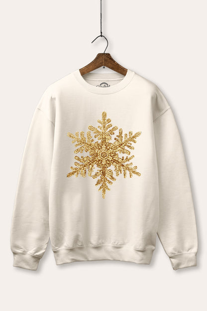 Gold Snowflake Holiday Graphic Fleece Sweatshirt