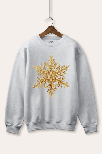 Gold Snowflake Holiday Graphic Fleece Sweatshirt