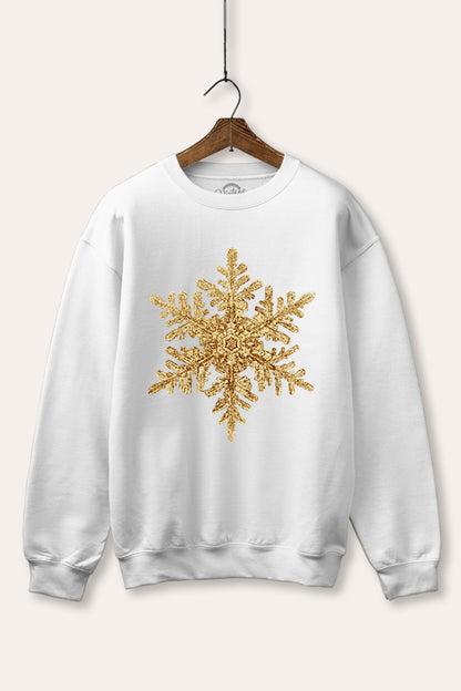 Gold Snowflake Holiday Graphic Fleece Sweatshirt