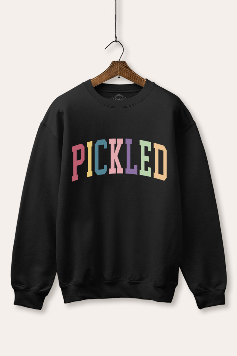 "pickled" rainbow text graphic fleece sweatshirt