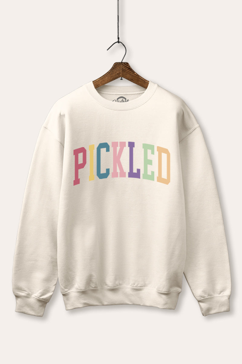 "pickled" rainbow text graphic fleece sweatshirt