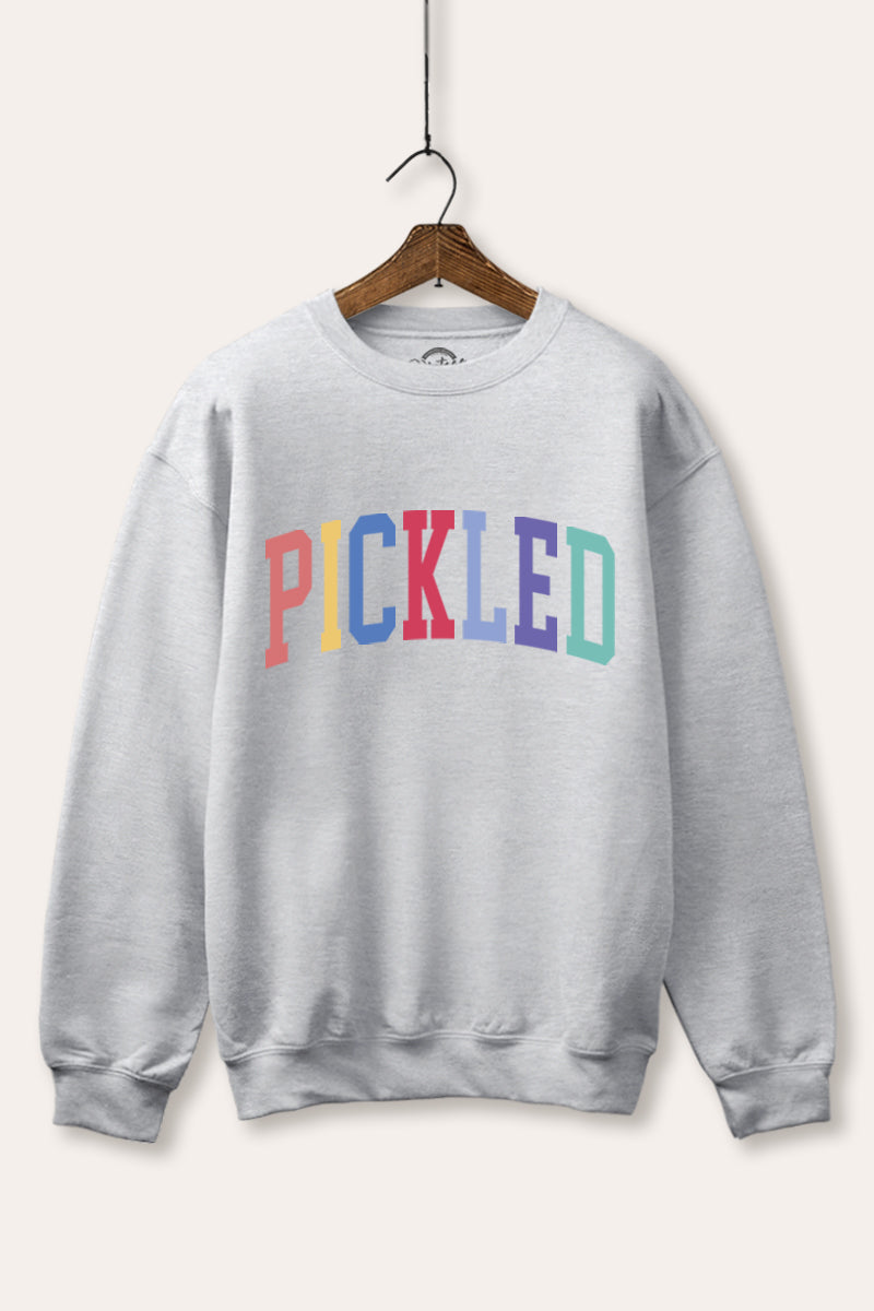 "pickled" rainbow text graphic fleece sweatshirt