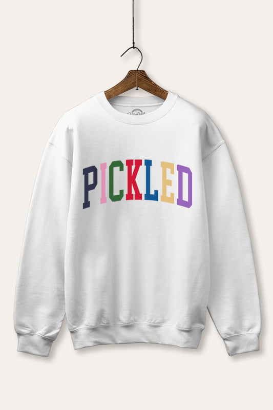 "pickled" rainbow text graphic fleece sweatshirt