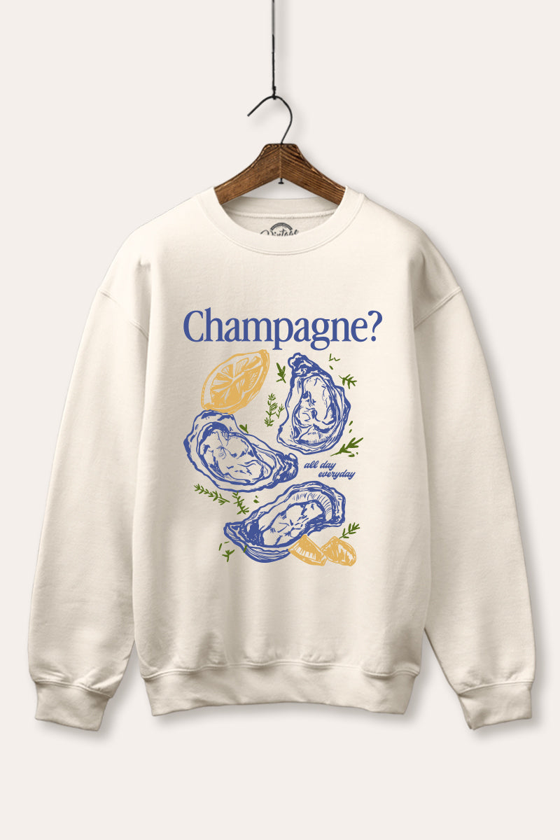 "champagne" oyster graphic fleece sweatshirt