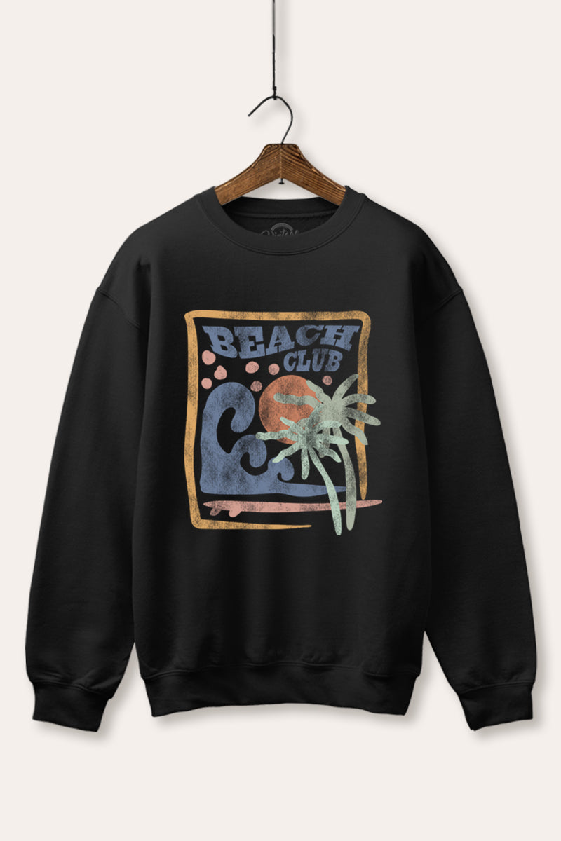 "beach club" graphic fleece sweatshirt