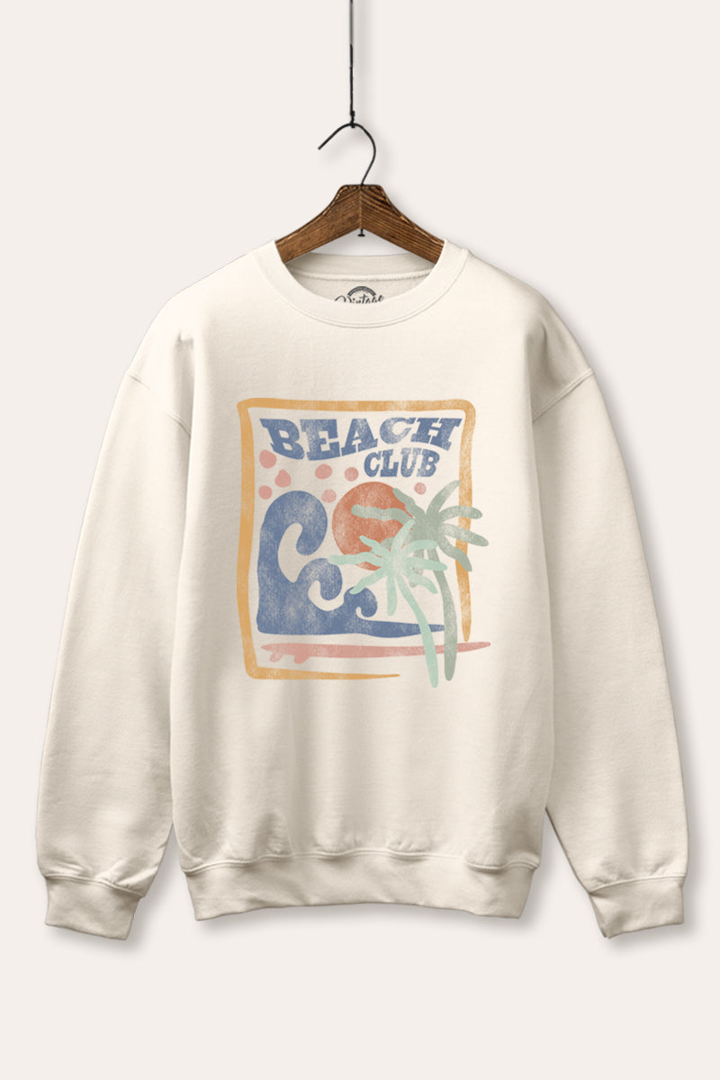 "beach club" graphic fleece sweatshirt