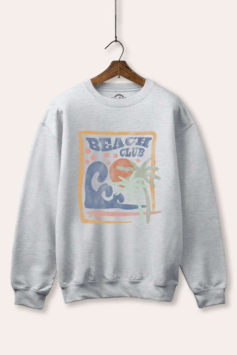 "beach club" graphic fleece sweatshirt
