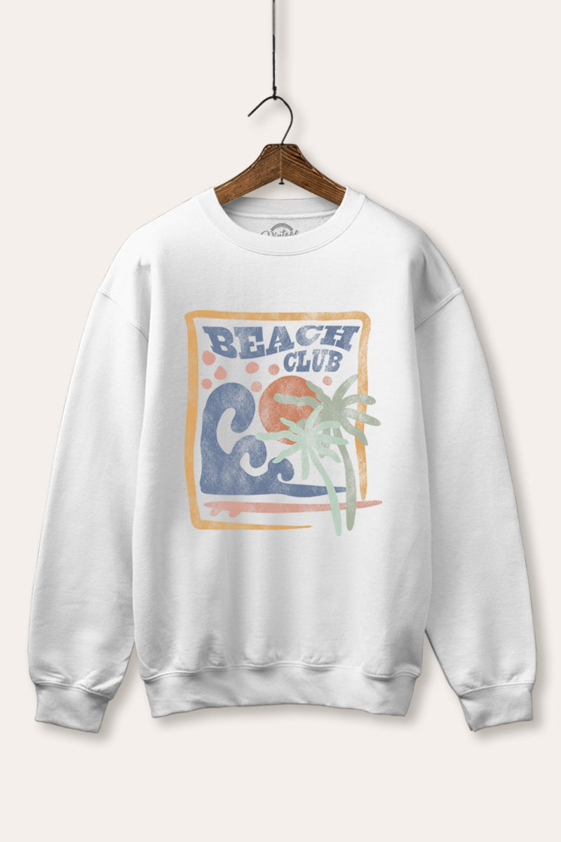 "beach club" graphic fleece sweatshirt