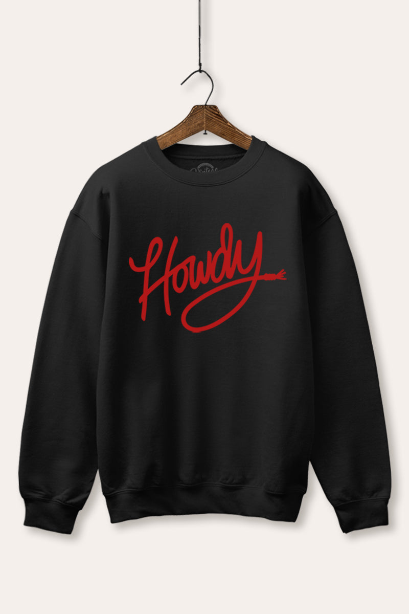 Howdy Cursive Western Graphic Fleece Sweatshirt