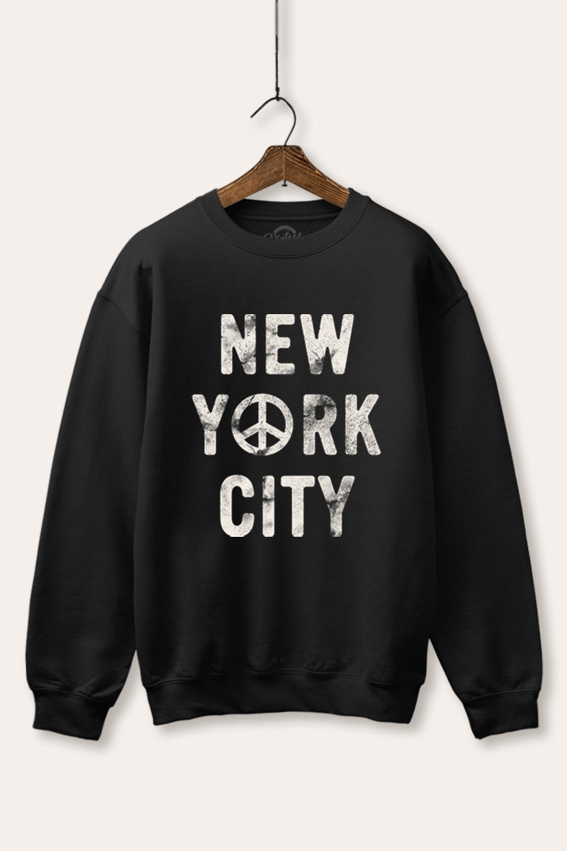 New York City Peace Sign Graphic Fleece Sweatshirt