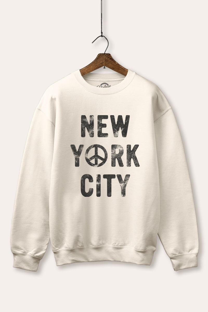 New York City Peace Sign Graphic Fleece Sweatshirt