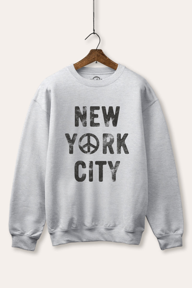 New York City Peace Sign Graphic Fleece Sweatshirt