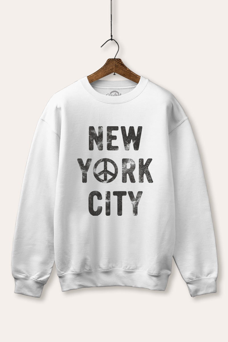 New York City Peace Sign Graphic Fleece Sweatshirt