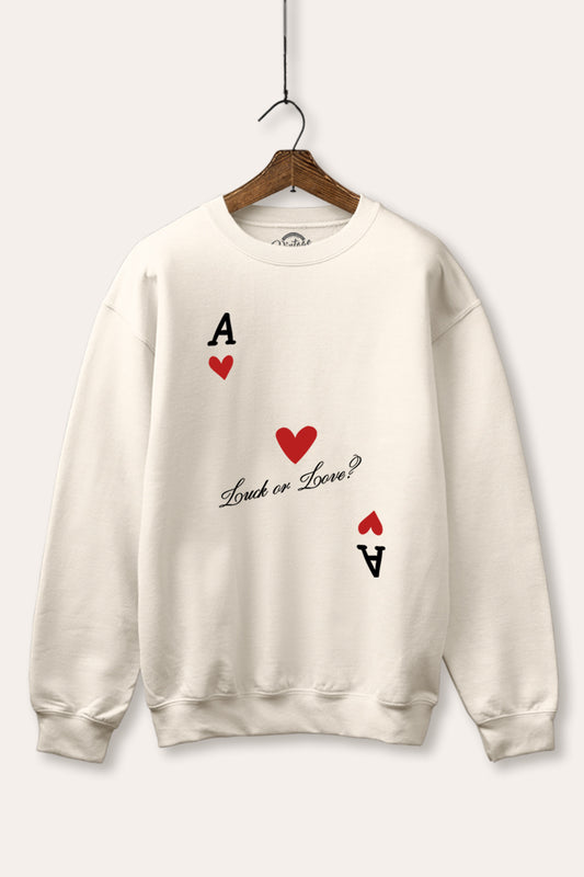 "luck or love" graphic fleece sweatshirt