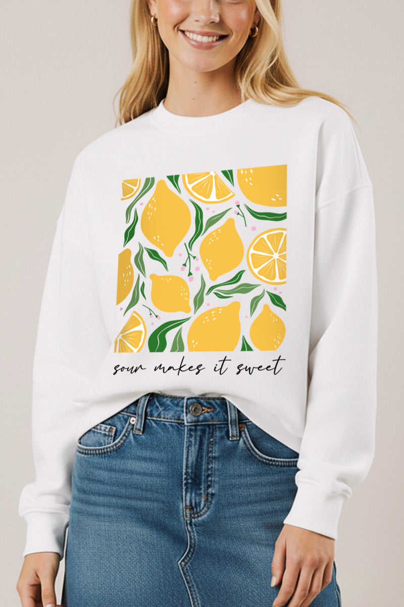 Sour & Sweet Lemon Fruit Graphic Fleece Sweatshirt