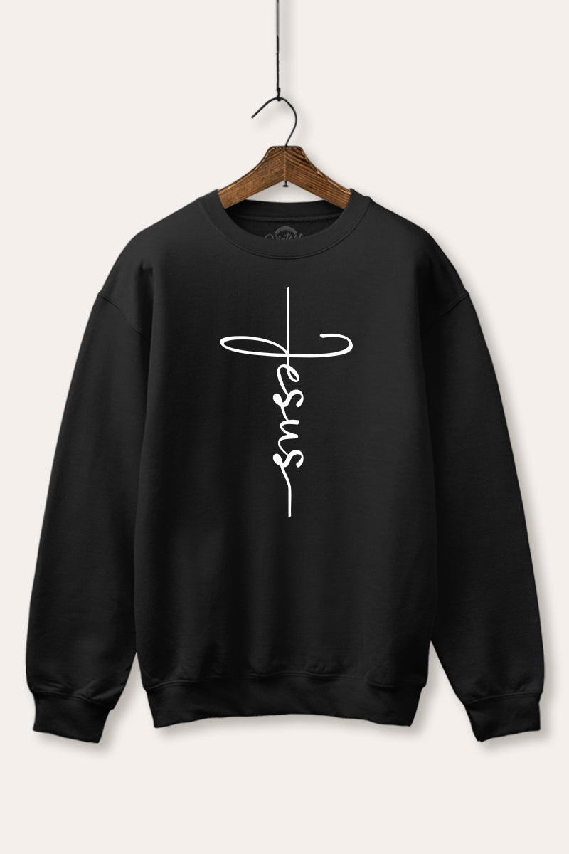 Jesus Cross Typography Fleece Sweatshirt