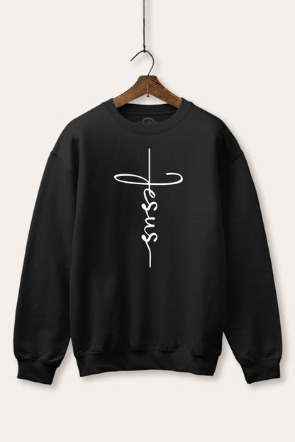 Jesus Cross Typography Fleece Sweatshirt