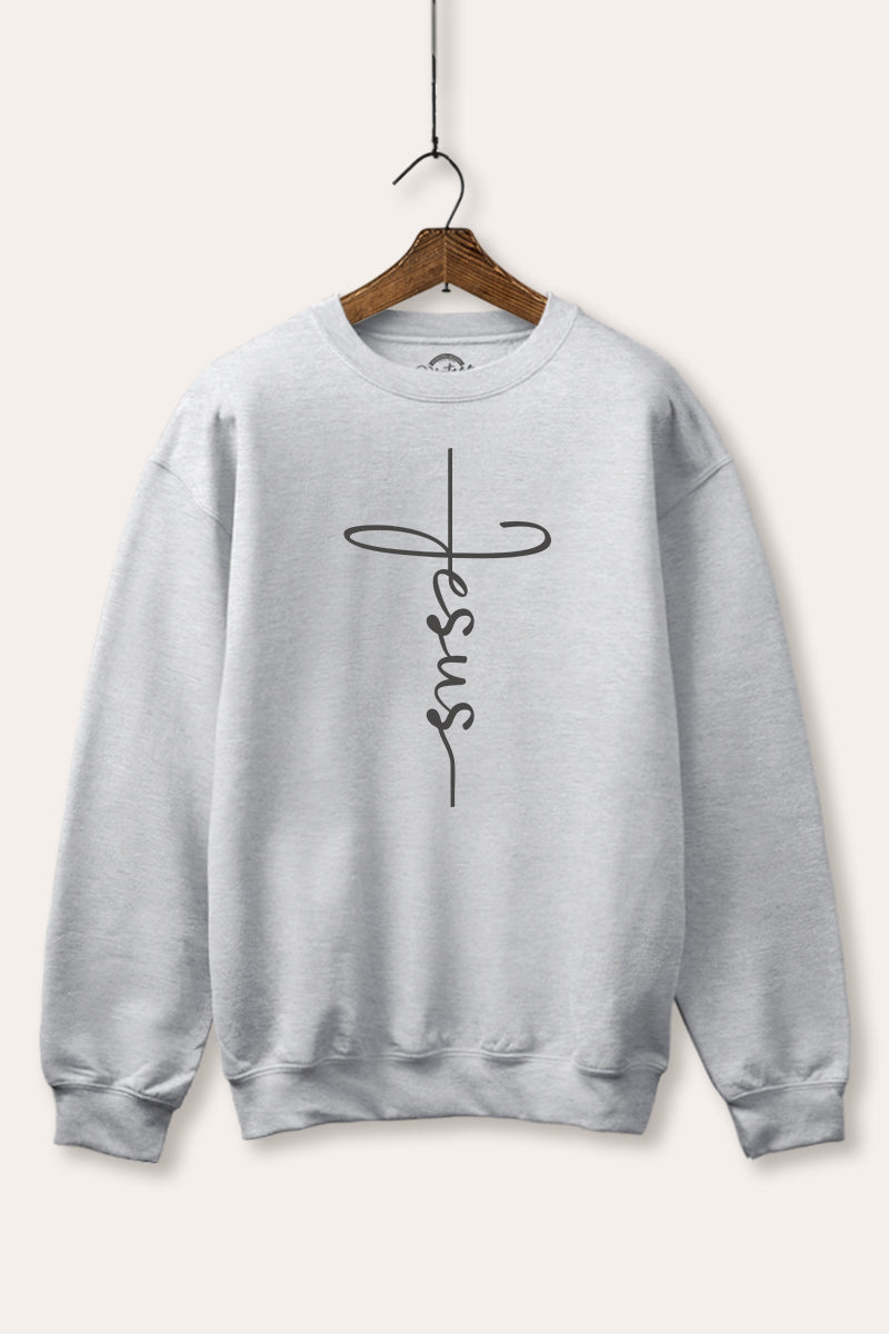 Jesus Cross Typography Fleece Sweatshirt