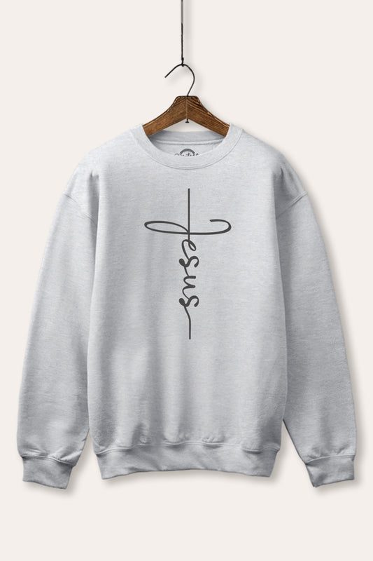Jesus Cross Typography Fleece Sweatshirt