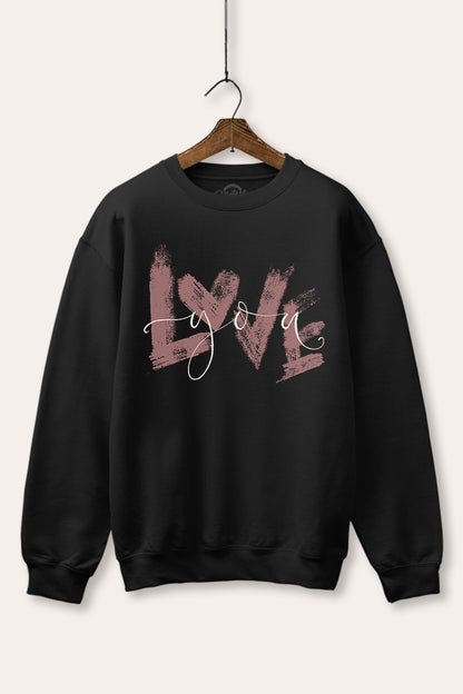 Love You Heart Graphic Fleece Sweatshirt
