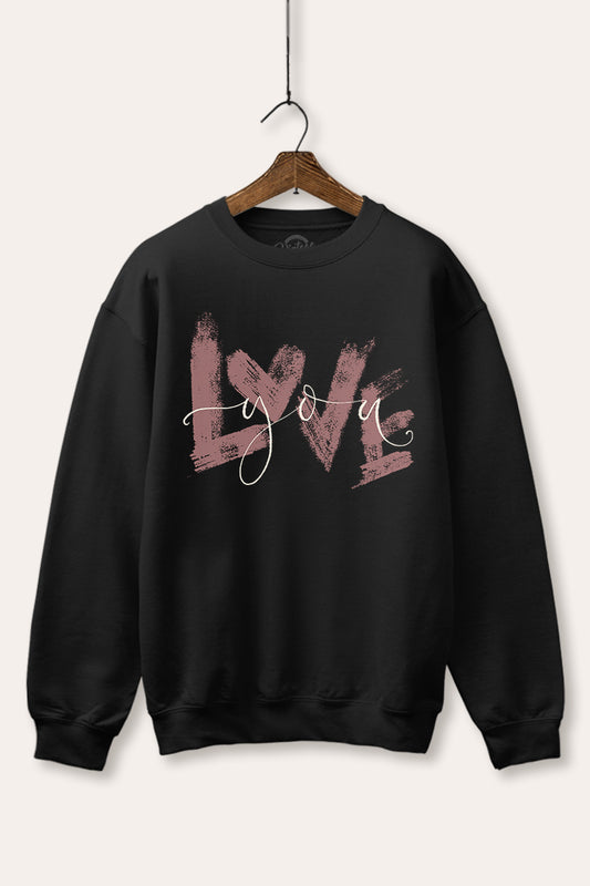 "love you" heart graphic fleece sweatshirt