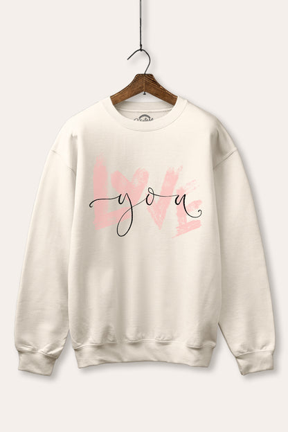 Love You Heart Graphic Fleece Sweatshirt
