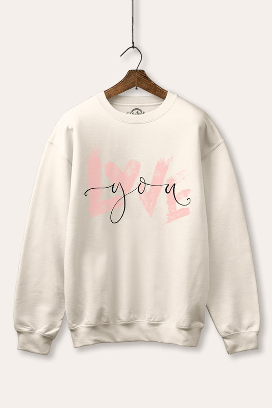 "love you" heart graphic fleece sweatshirt