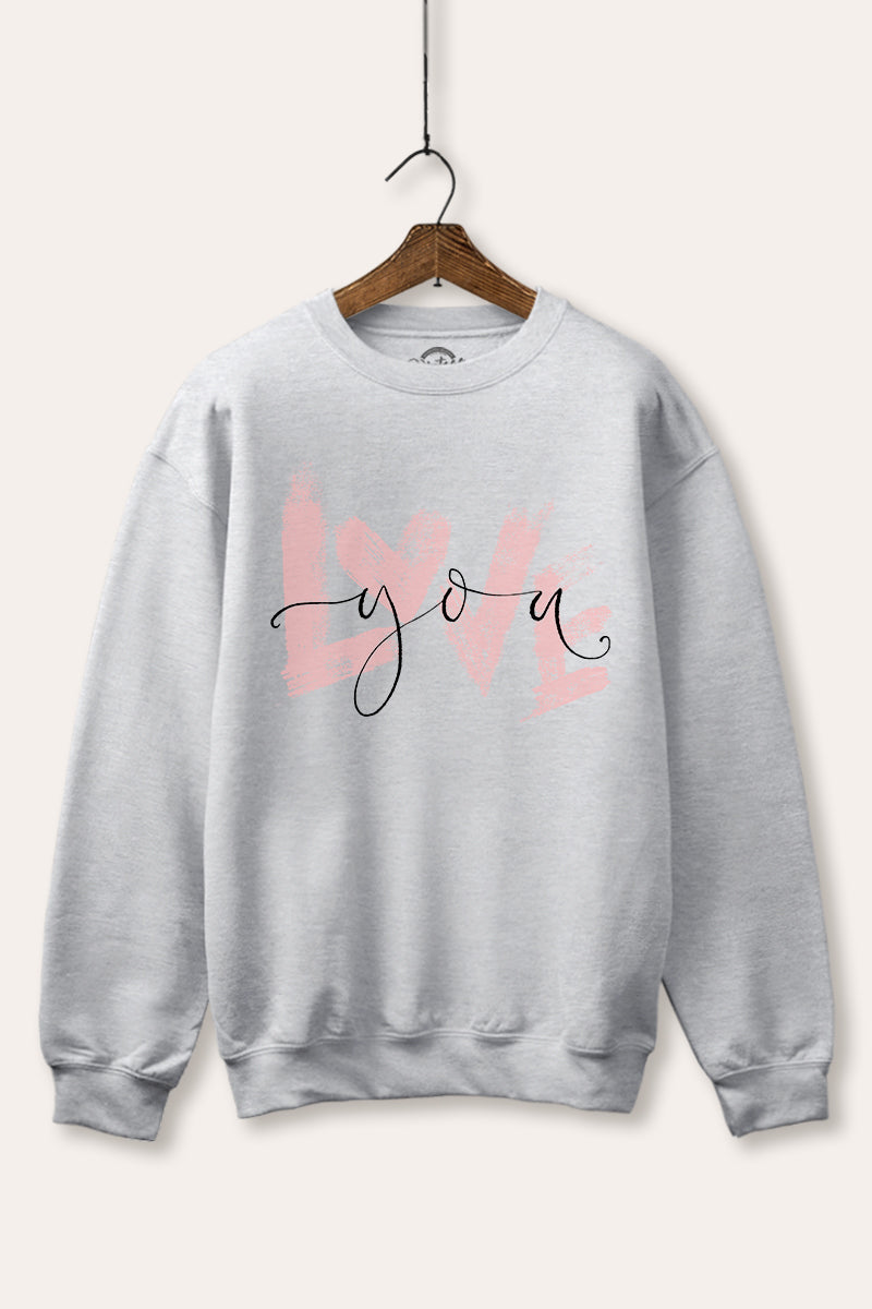 Love You Heart Graphic Fleece Sweatshirt