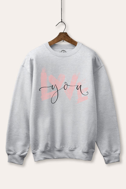 Love You Heart Graphic Fleece Sweatshirt