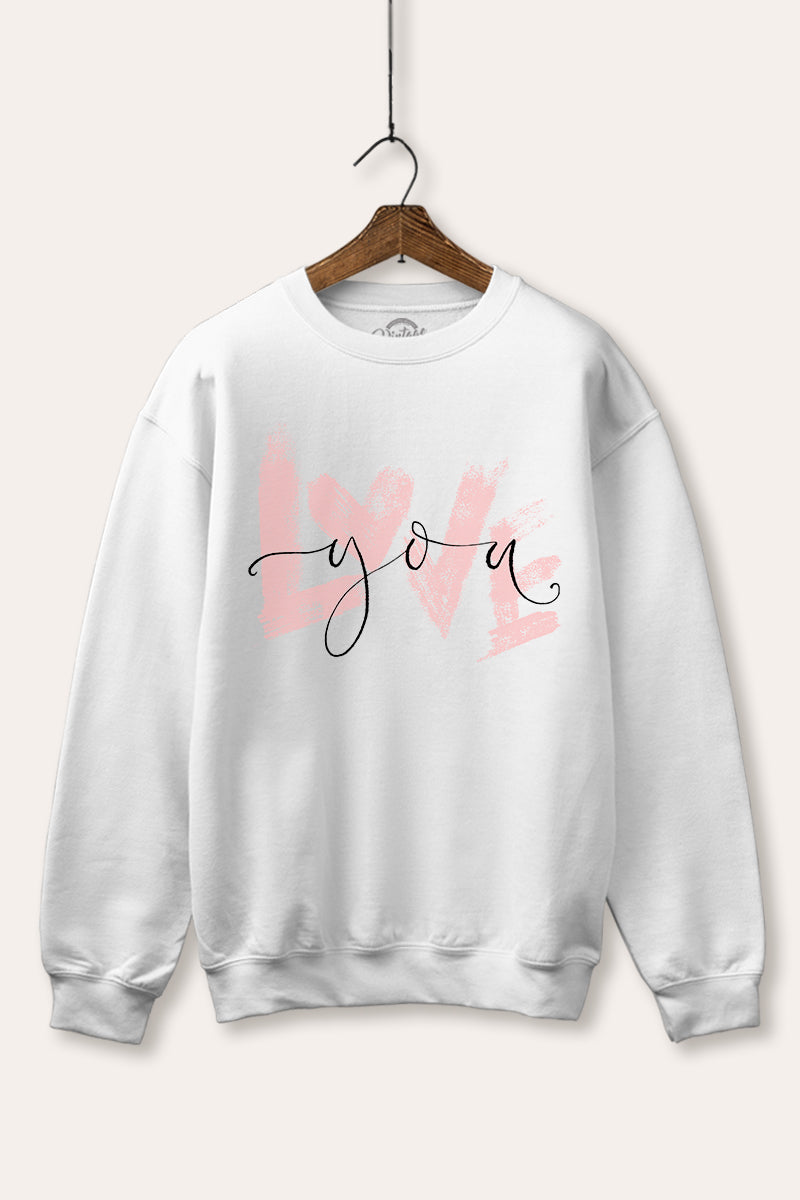 Love You Heart Graphic Fleece Sweatshirt