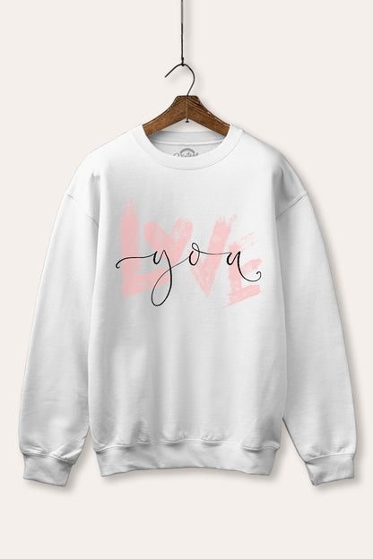 Love You Heart Graphic Fleece Sweatshirt