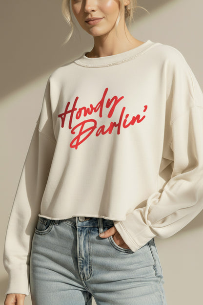 Howdy Darlin' Cursive Western Graphic Cropped Sweatshirt