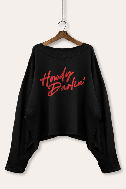 Howdy Darlin' Cursive Western Graphic Cropped Sweatshirt