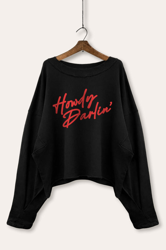 Howdy Darlin' Cursive Western Graphic Cropped Sweatshirt
