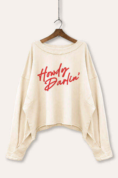 Howdy Darlin' Cursive Western Graphic Cropped Sweatshirt