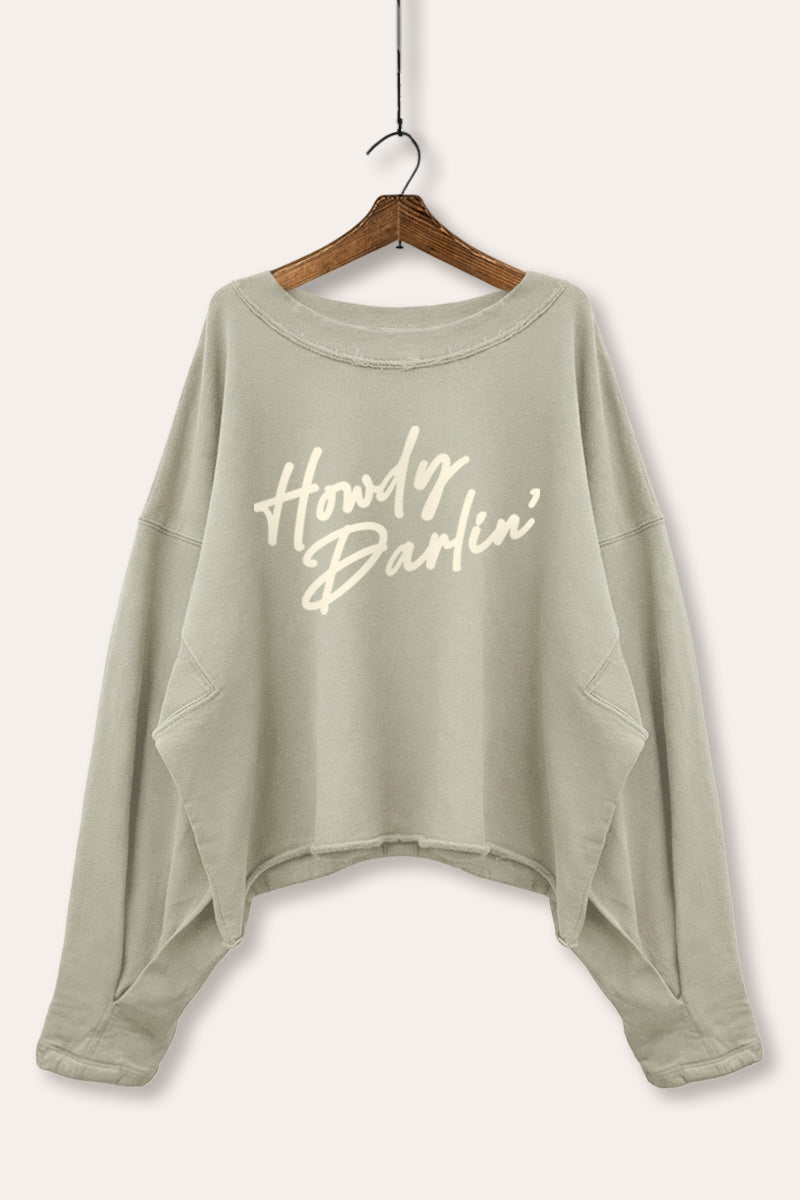 Howdy Darlin' Cursive Western Graphic Cropped Sweatshirt