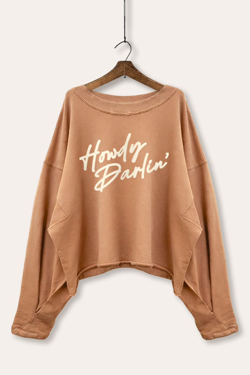 Howdy Darlin' Cursive Western Graphic Cropped Sweatshirt