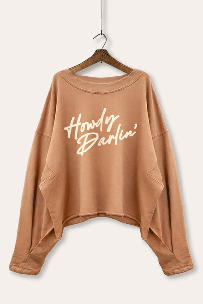 Howdy Darlin' Cursive Western Graphic Cropped Sweatshirt