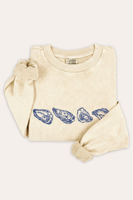 Oyster Coastal Graphic Mineral Wash Sweatshirt