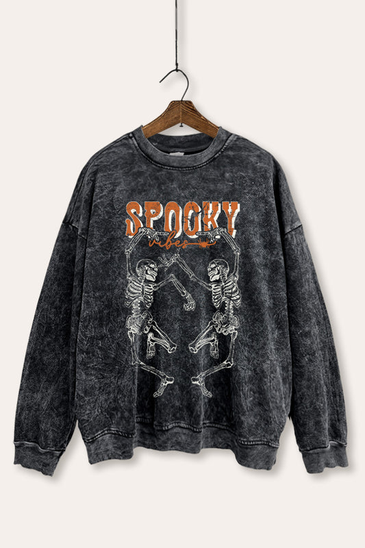 dancing skeletons mineral wash halloween graphic sweatshirt