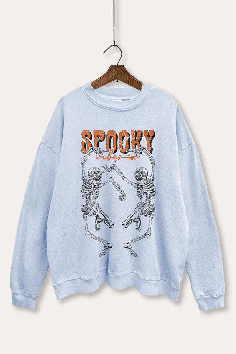 Spooky Dancing Skeletons Graphic Mineral Wash Sweatshirt
