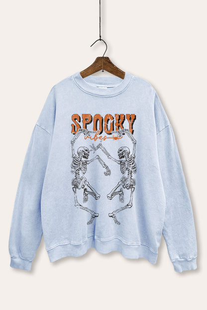 Spooky Dancing Skeletons Graphic Mineral Wash Sweatshirt