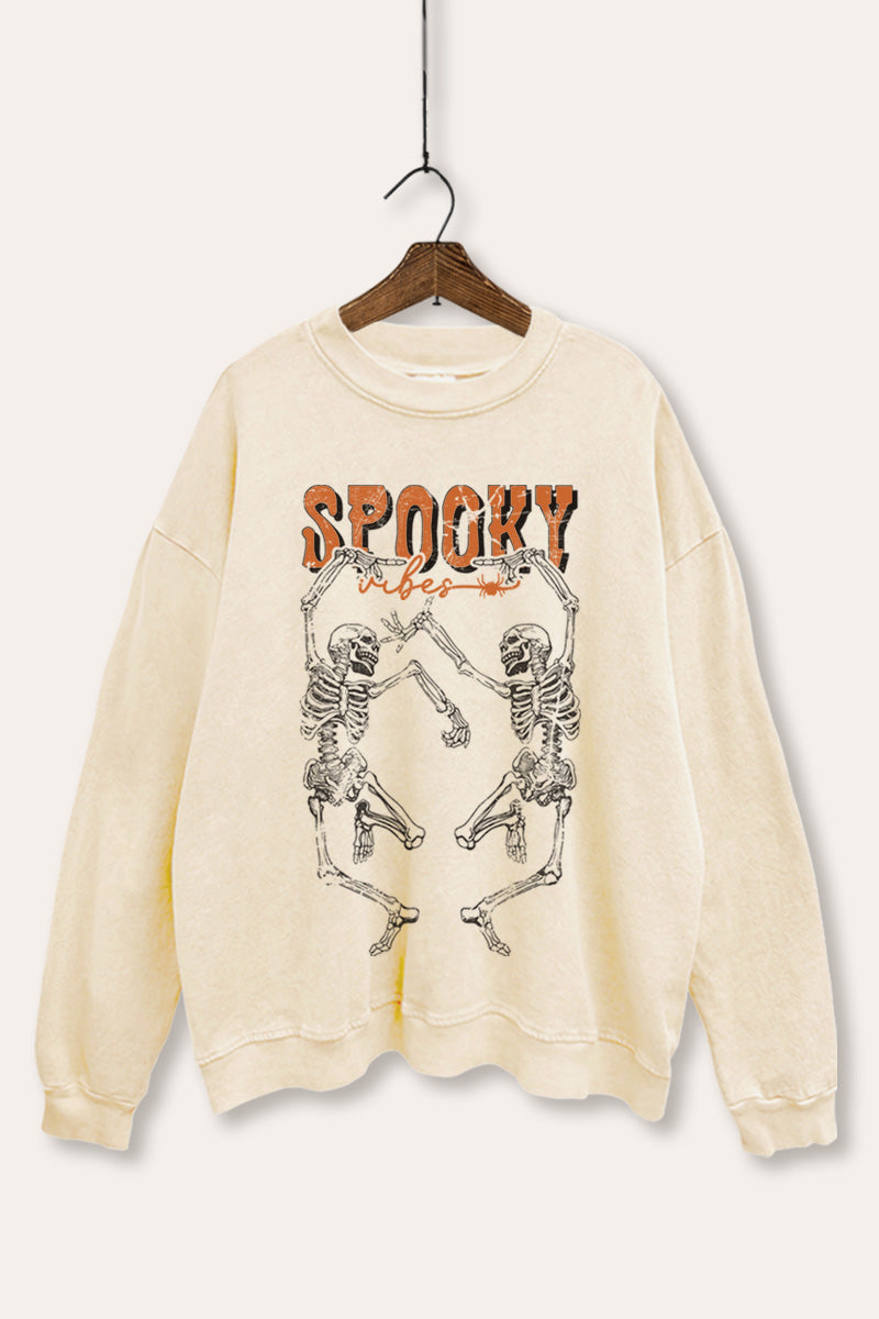 Spooky Dancing Skeletons Graphic Mineral Wash Sweatshirt